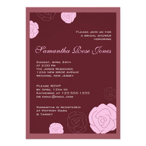 Rose Bridal Shower Burgundy & Pink Flowers Personalized Announcements