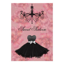 Rose Chandelier Pink Black Sweet Sixteen Birthday Personalized Invitation