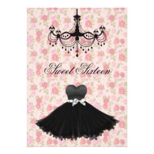 Rose Chandelier Pink Black Sweet Sixteen Birthday Custom Invitation