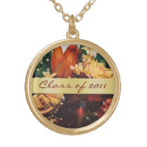 Rose Floral Class of Graduation Gold Necklace