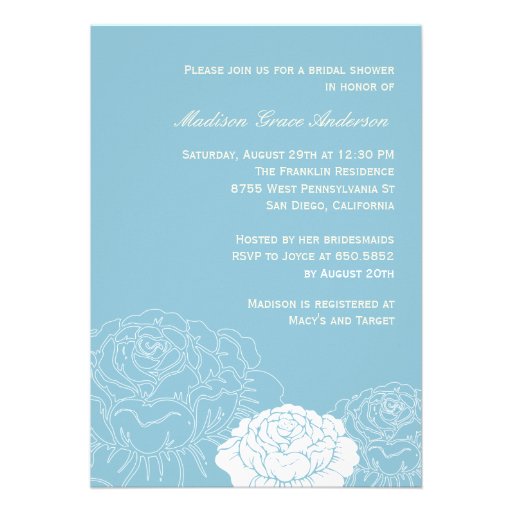 Rose Garden Bridal Shower Invitation - Soft Blue