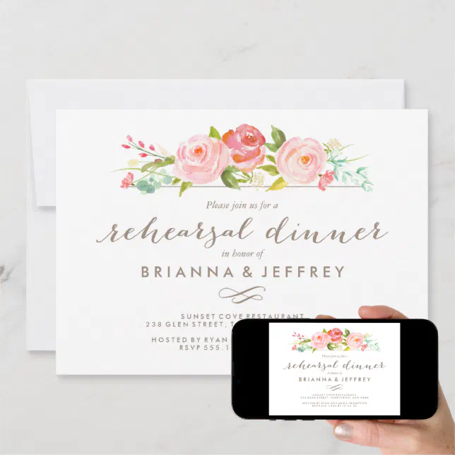 Rose Garden Floral Wedding Rehearsal Dinner Invitation Zazzle