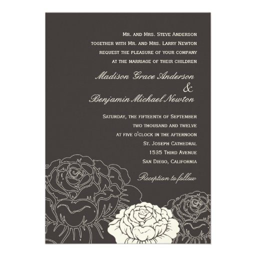Rose Garden Wedding Invitation - Charcoal