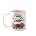 Rose Gardener Saying with Roses mugs by thegardenpages Rose Gardener Saying with Roses mugs