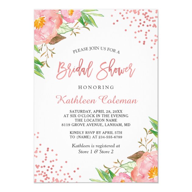 Rose Gold Dots Botanical Floral Bridal Shower Card