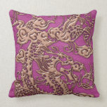 Rose Gold Dragon on Pink Magenta Leather Texture pillows