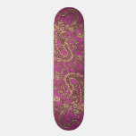 Rose Gold Dragon on Pink Magenta Leather Texture skateboards