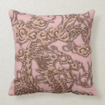 Rose Gold  Dragon on Powder Pink Leather Texture pillows