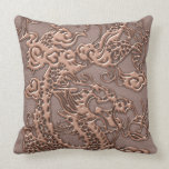Rose Gold Dragon on Taupe Leather Texture pillows
