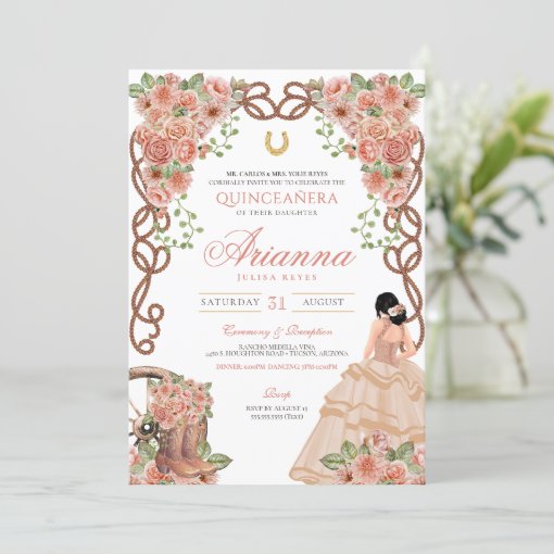 Rose Gold Floral Western Charra Quincea Era Invitation Zazzle