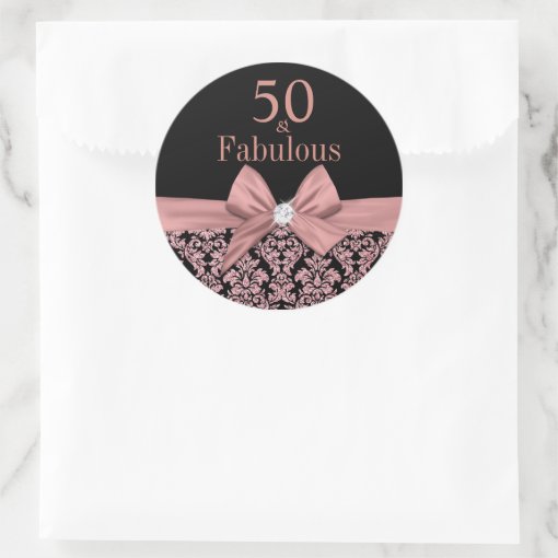 Rose Gold Glitter Damask 50th Birthday Sticker Zazzle