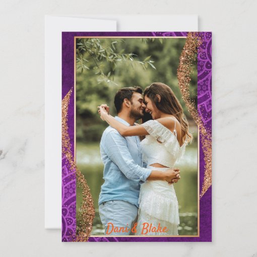 Rose Gold Glitter Purple Mandala Photo Wedding Invitation Zazzle