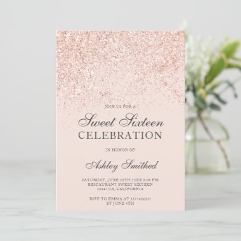 Rose Gold Glitter Sparkles Blush Sweet Sixteen Invitation Zazzle