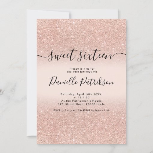 Rose Gold Glitter Sparkles Pink Ombre Sweet Invitation Zazzle