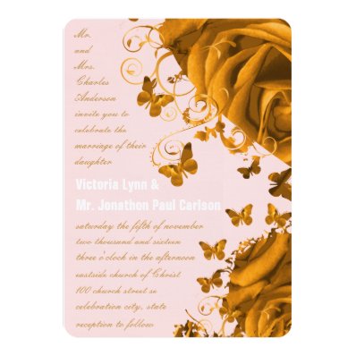 Rose Gold Hearts and Roses Wedding Custom Invitation
