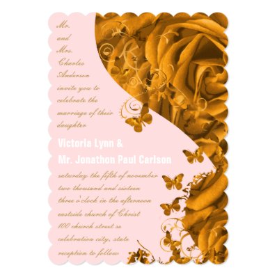 Rose Gold Hearts and Roses Wedding Invitation
