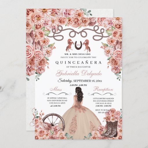 Rose Gold Western Charra Girl Ranchero Quinceanera Invitation Zazzle