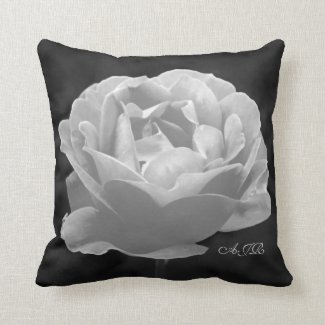 Rose In Black And White - Monogram Throw Pillow