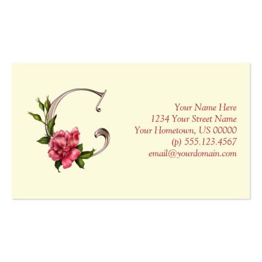 Rose Initial C Pearlized Monogram Business Card (front side)
