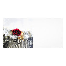 Rose, lace and fishnet stocking customized photo card
