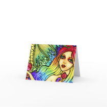 Rose Mermaid Pretty Rainbow Blank Note Card