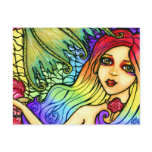 Rose Mermaid Pretty Rainbow Girl Postcard