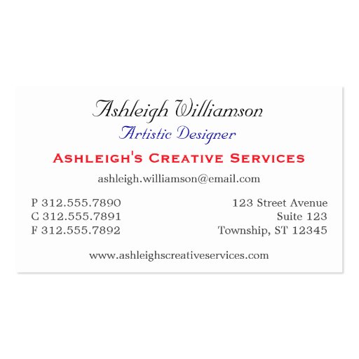 Rose of a Different Color Business Cards (back side)