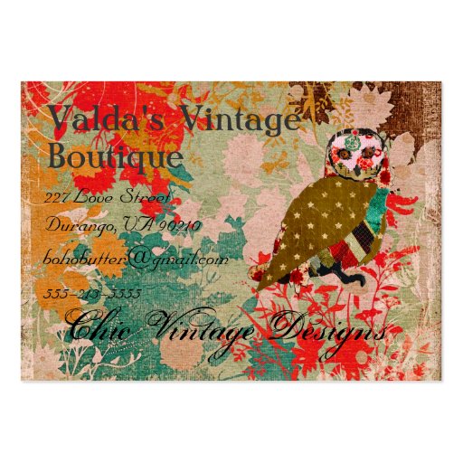 Rose Owl Boho Vintage  Business Cards (front side)