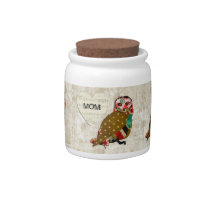 Rose Owl Mom Floral Cookie Jar Candy Jar
