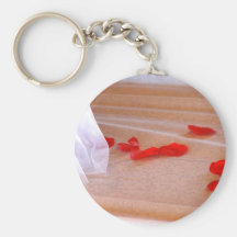 Rose Petals Wedding Dress Train tan background Key Chain