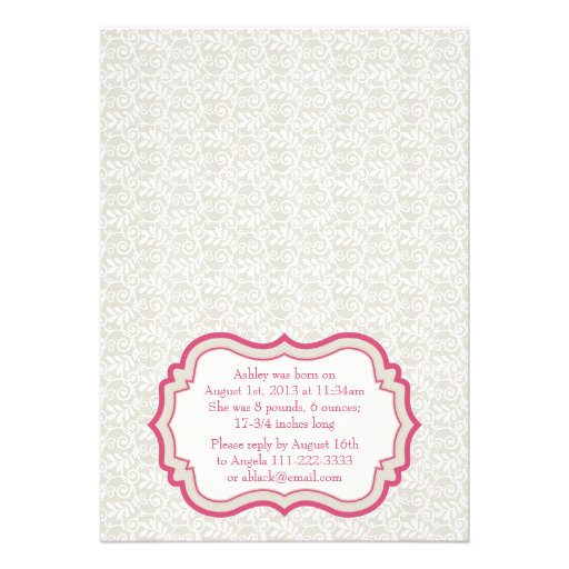 Rose Pink Champagne Lace Sip N See Baby Shower Card