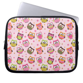 Rose Pink Colorful Owls laptop sleeve
