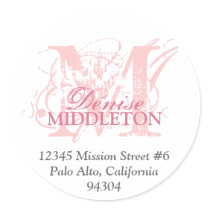 Rose pink monogram antique grunge address label sticker
