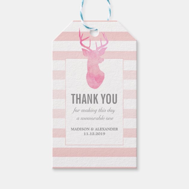 Rose Quartz Stripes Pink Deer Thank You Wedding Pack Of Gift Tags