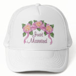 Rose Ribbon Wedding - just married Trucker Hats