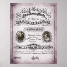 Rose Tone Vintage Marriage Certificate Print