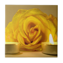rose two candles bright yellow flower tile