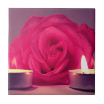 rose two candles dark pink floral image ceramic tile