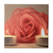 rose two candles pink floral photo ceramic tile