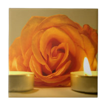 rose two candles yellow orange floral flower image ceramic tile