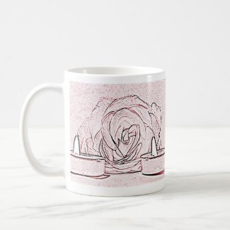 Rose, two tea light candles, done in black n pink mug