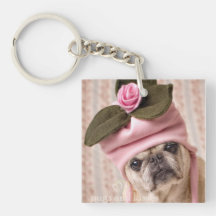 Rosebud Pug Key Chain Square Acrylic Keychain