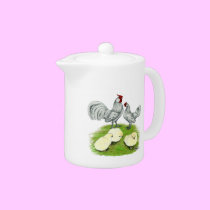 Rosecomb Bantams and Chicks teapots