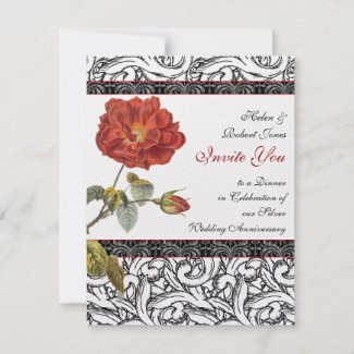 Roses and Damask Anniversary Dinner Party Invite zazzle_invitation