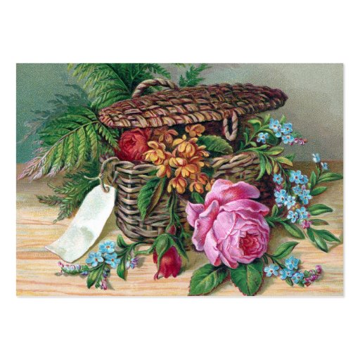 Roses and Ferns in Basket Vintage Victorian Business Cards