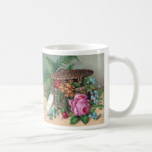 Roses and Ferns in Basket Vintage Victorian Mug