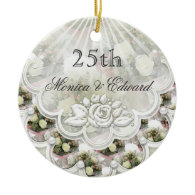 Roses and laces 25th Wedding Anniversary ornament
