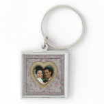 Roses and Silver Heart Photo Frame Keychain