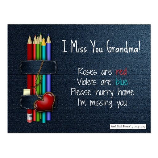 Roses are Red Poems I Miss You Grandma Postcard Zazzle
