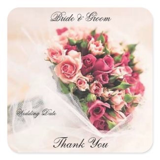 Roses Bouquet Wedding Thank You Square Sticker sticker
